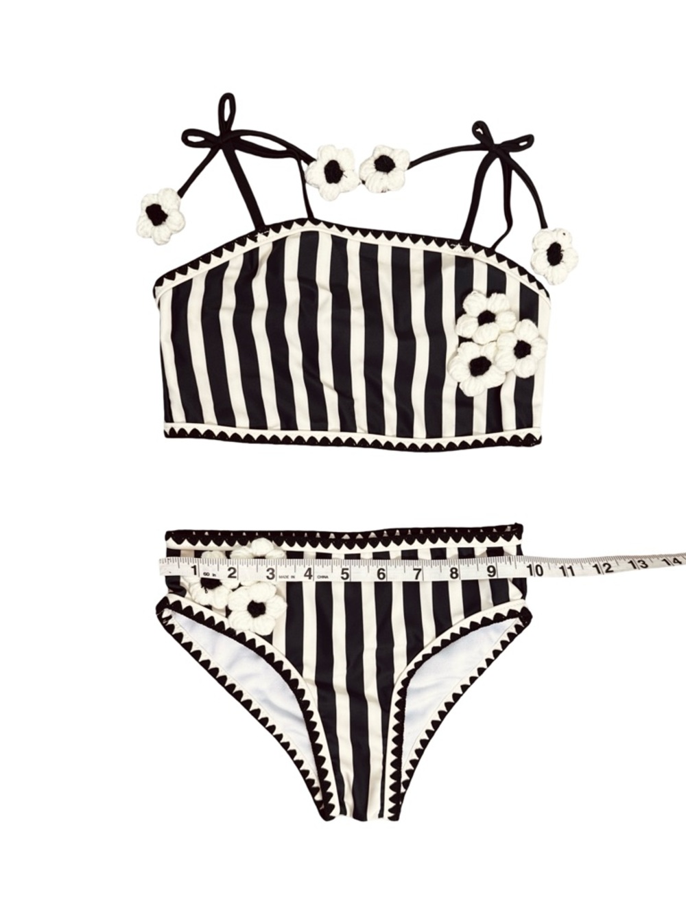 Rachel Zoe Girls Size 7 Cream Black Stripe 2-Piece Swimsuit Floral - Picture 4 of 4
